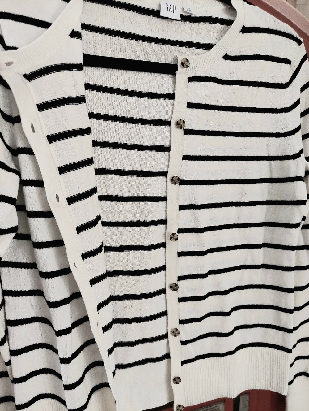 Gap Black & White Stripe Long Sleeve Crew Neck Cardigan Size S - Picture 6 of 13